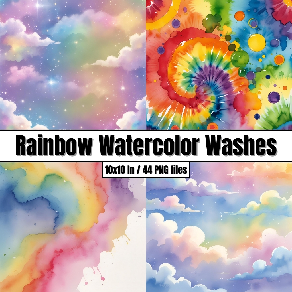Rainbow Watercolor Washes - Digital Paper Clip Art