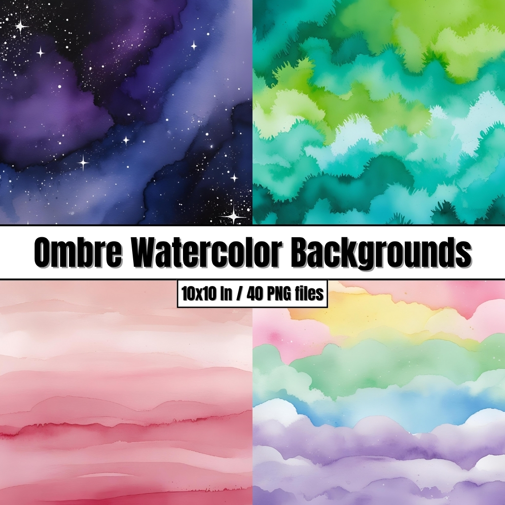 Ombre Watercolor Backgrounds - Digital Paper Clip Art