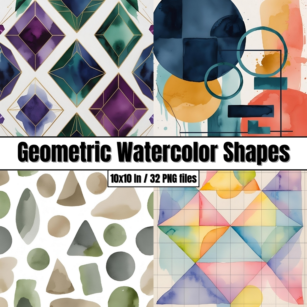 Geometric Watercolor Shapes - Digital Paper Clip Art