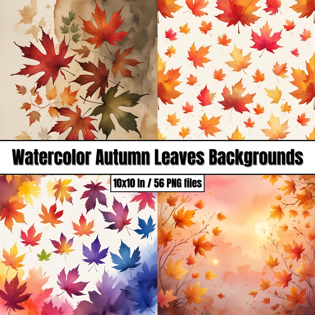 Watercolor Autumn Leaves Backgrounds – Digital Paper Clip Art