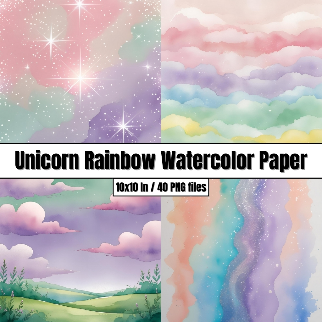 Unicorn Rainbow Watercolor Paper - Digital Paper Clip Art