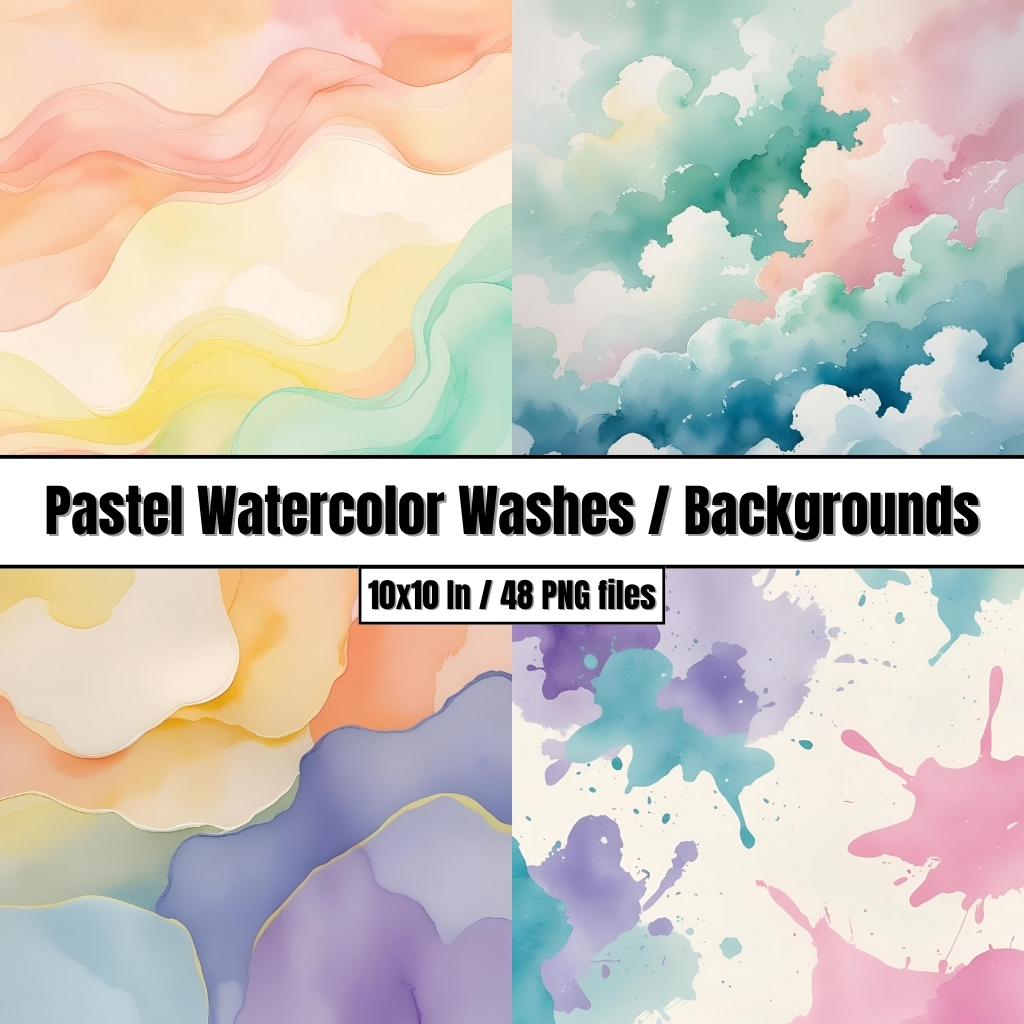 Pastel Watercolor Washes - Digital Paper Clip Art