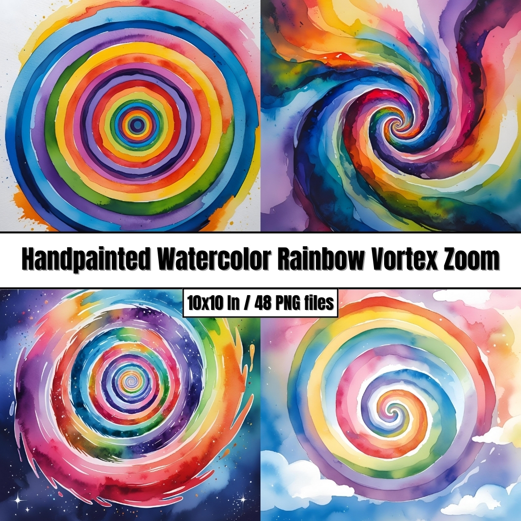 Handpainted Watercolor Rainbow Vortex Zoom - Digital Paper Clip Art