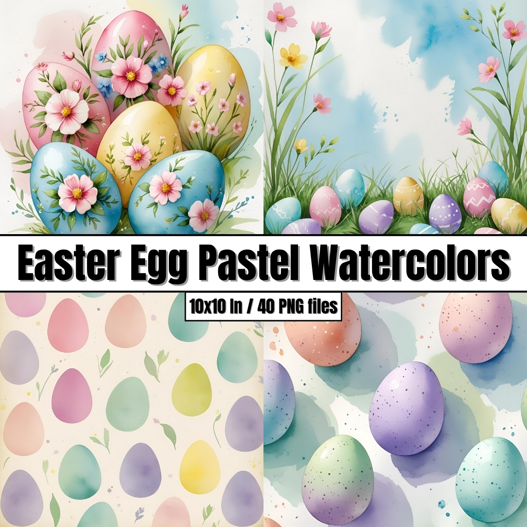 Easter Egg Pastel Watercolors – Digital Paper Clip Art