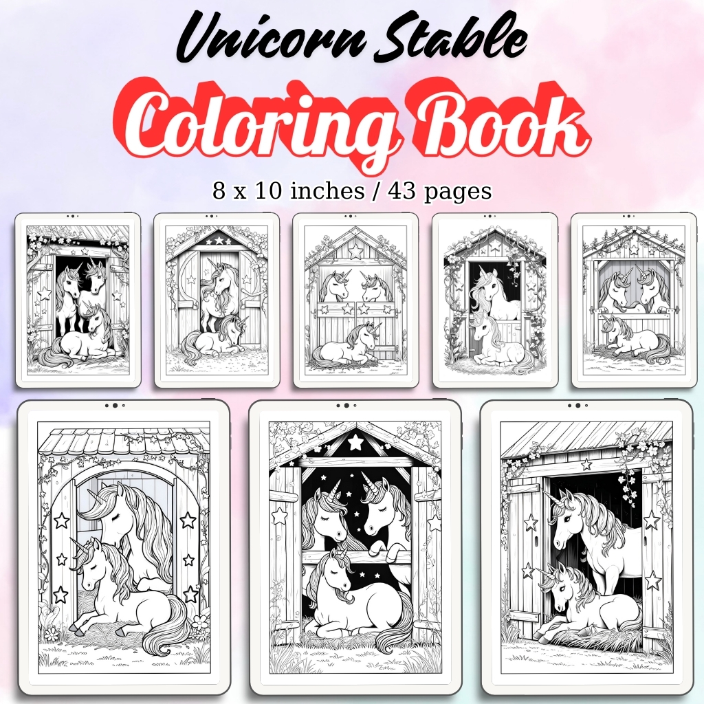 Unicorn Stable Coloring Pages / Sheets of Unicorn Stable {Coloring Book}