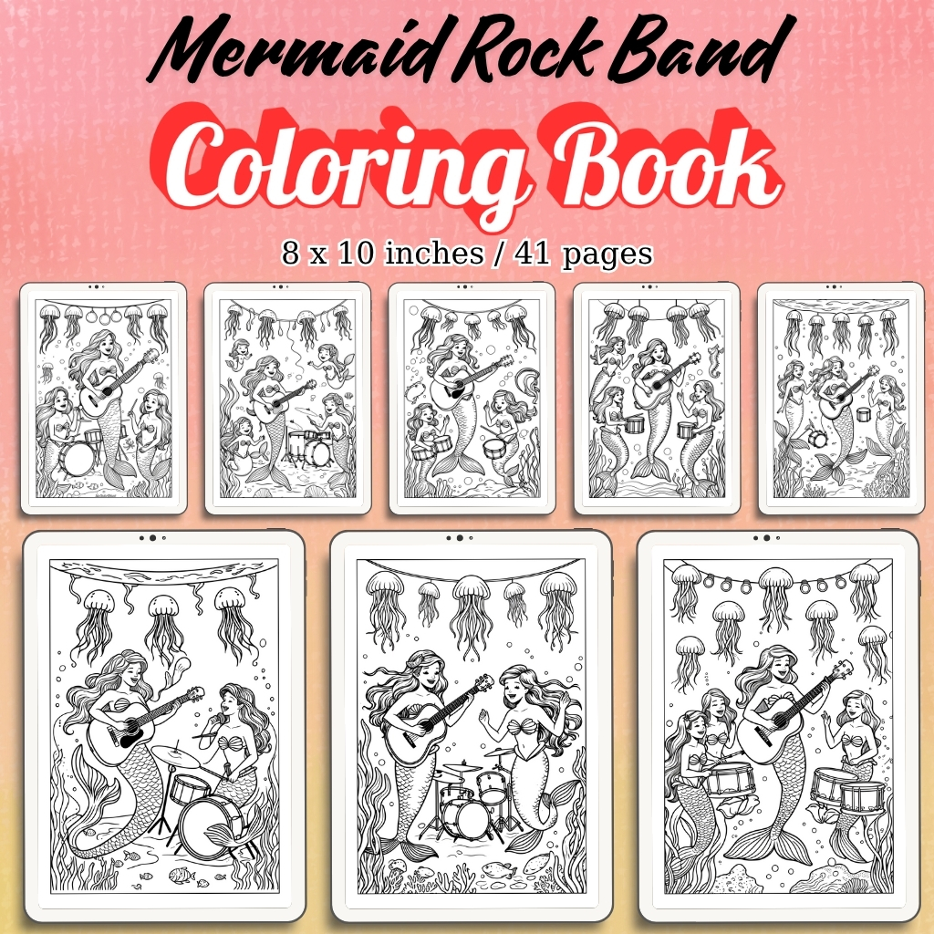 Mermaid Rock Band Coloring Pages / Sheets of Mermaid Rock Band {Coloring Book}