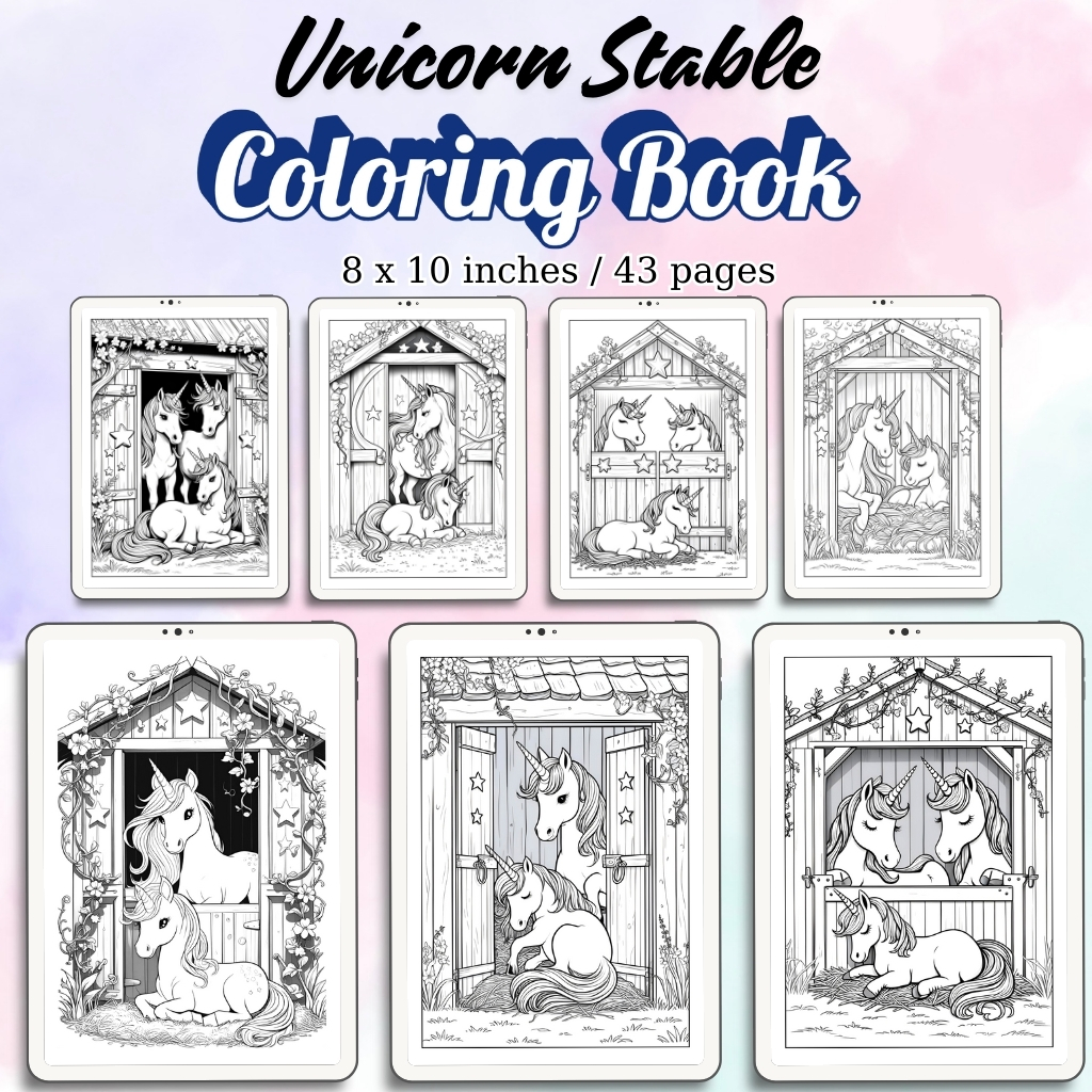 Unicorn Stable Coloring Pages / Sheets of Unicorn Stable {Coloring Book}