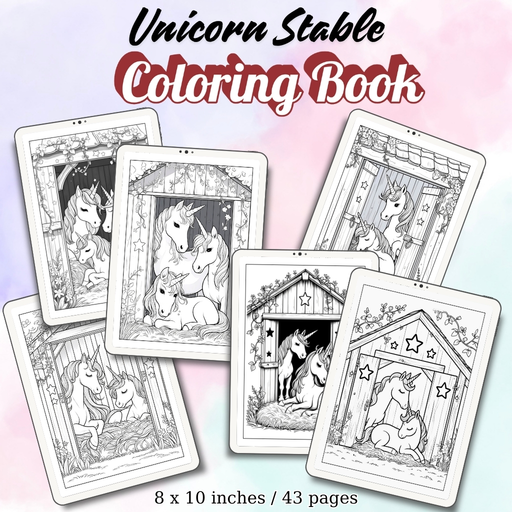 Unicorn Stable Coloring Pages / Sheets of Unicorn Stable {Coloring Book}