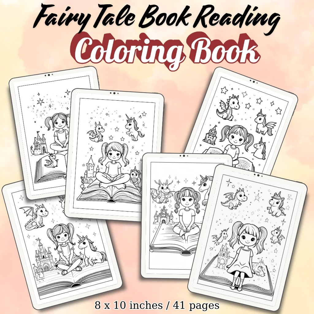 Fairy Tale Book Reading Coloring Pages / Sheets of Fairy Tale Book Reading {Coloring Book}
