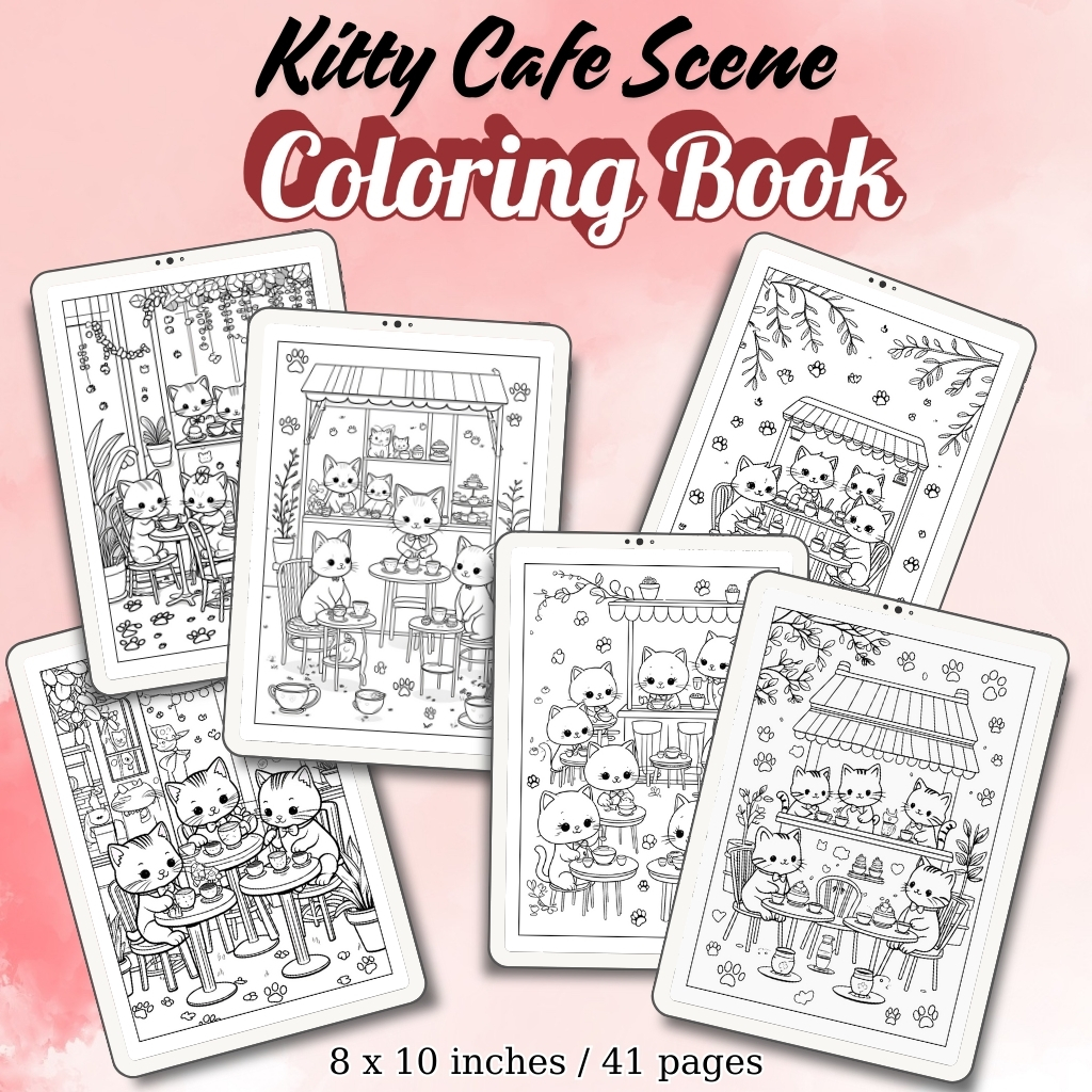 Kitty Cafe Scene Coloring Pages / Sheets of Kitty Cafe Scene {Coloring Book}