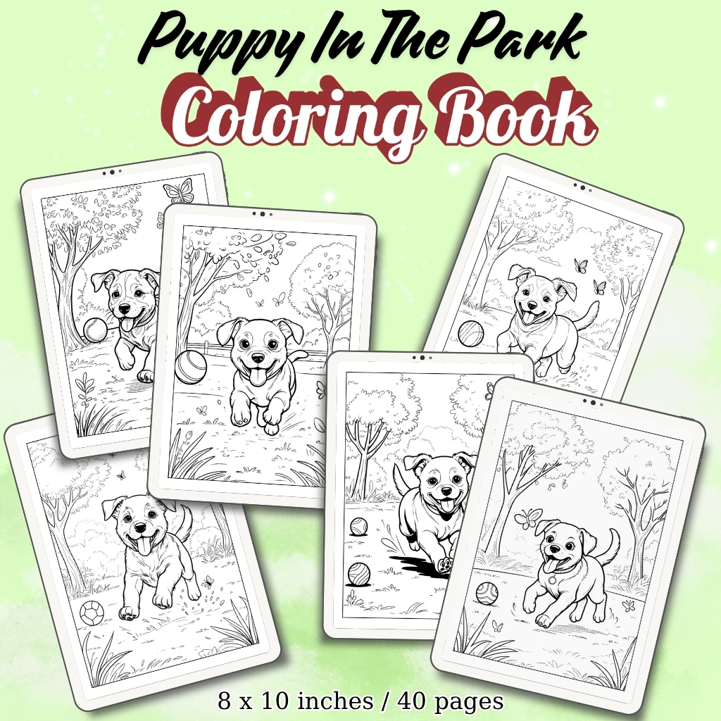 Puppy In The Park Coloring Pages / Sheets of Puppy In The Park {Coloring Book}