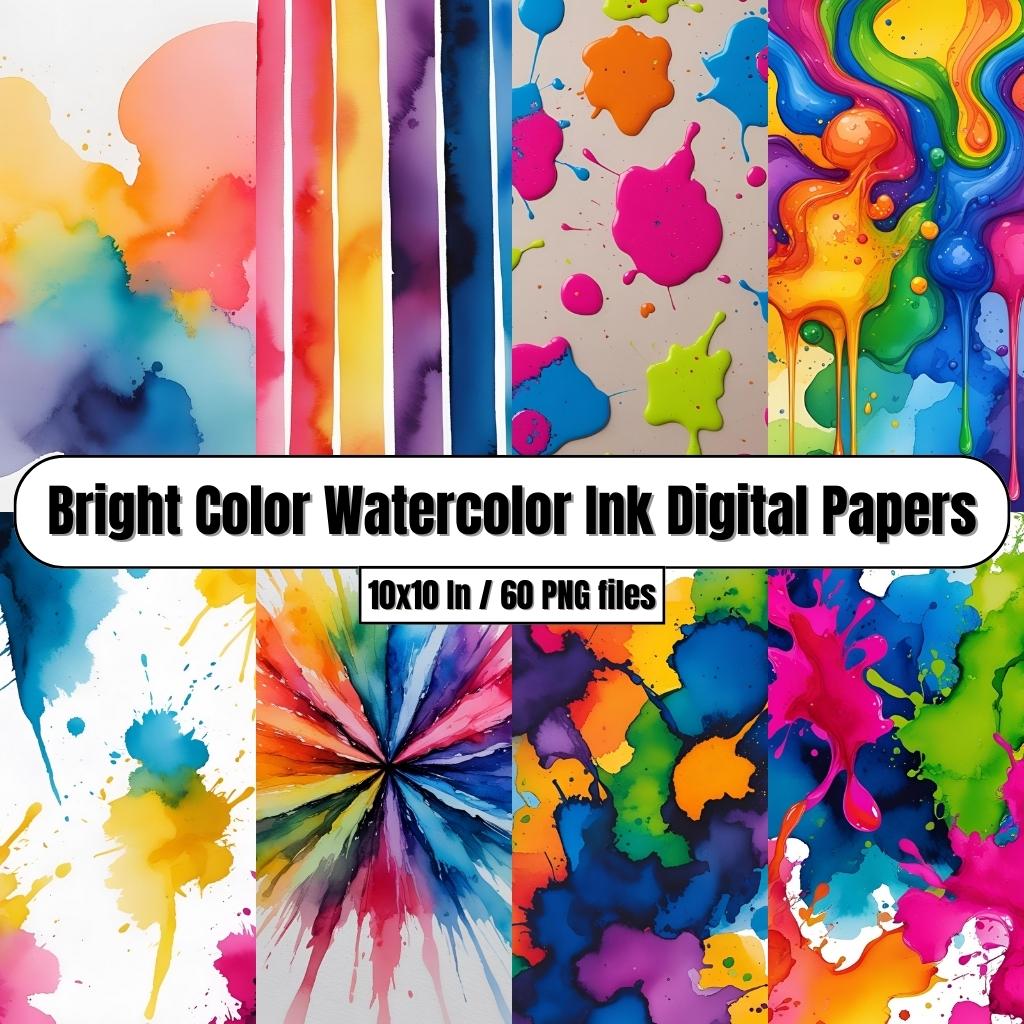 Bright Color Watercolor Ink Digital Papers – Digital Paper Clip Art
