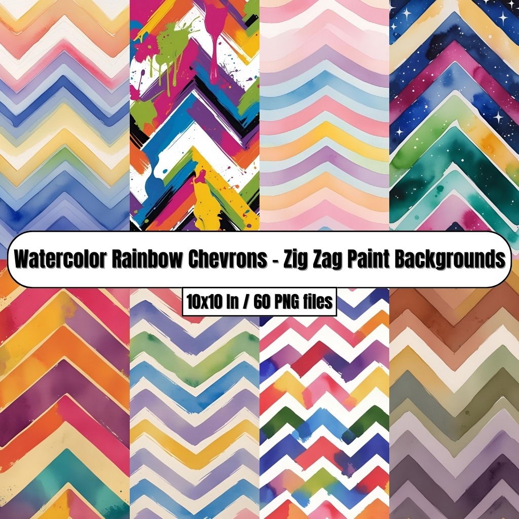 Watercolor Rainbow Chevrons – Zig Zag Paint Backgrounds Digital Papers Clip Art