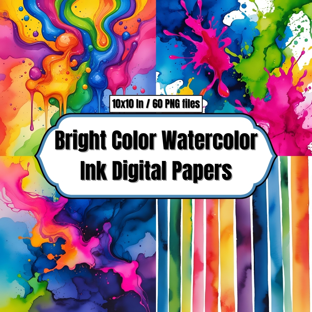 Bright Color Watercolor Ink Digital Papers – Digital Paper Clip Art