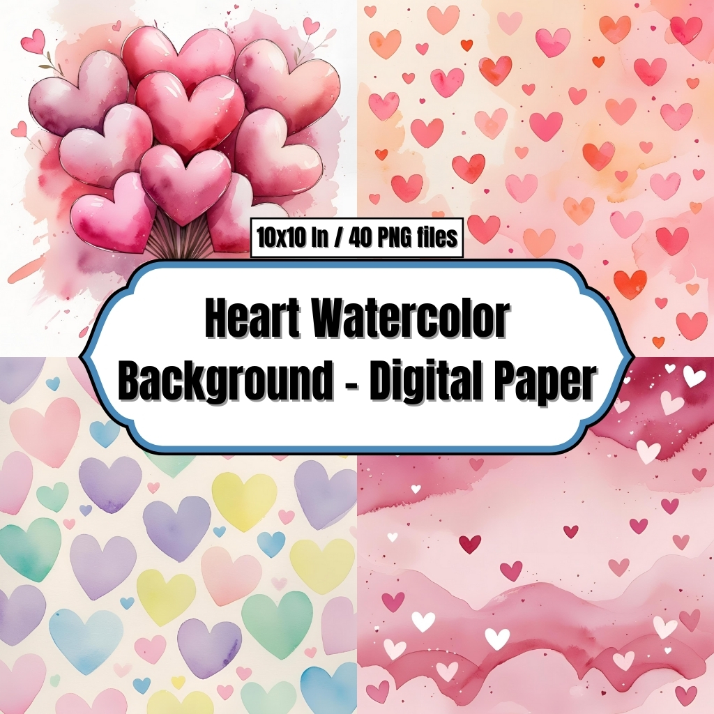 Heart Watercolor Background Templates – Digital Paper Valentines Day Clip Art