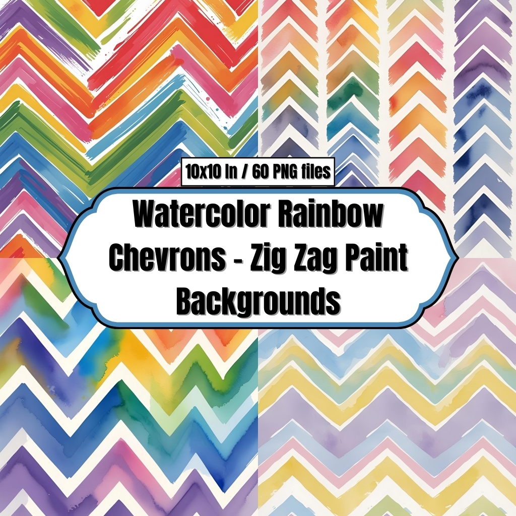 Watercolor Rainbow Chevrons – Zig Zag Paint Backgrounds Digital Papers Clip Art