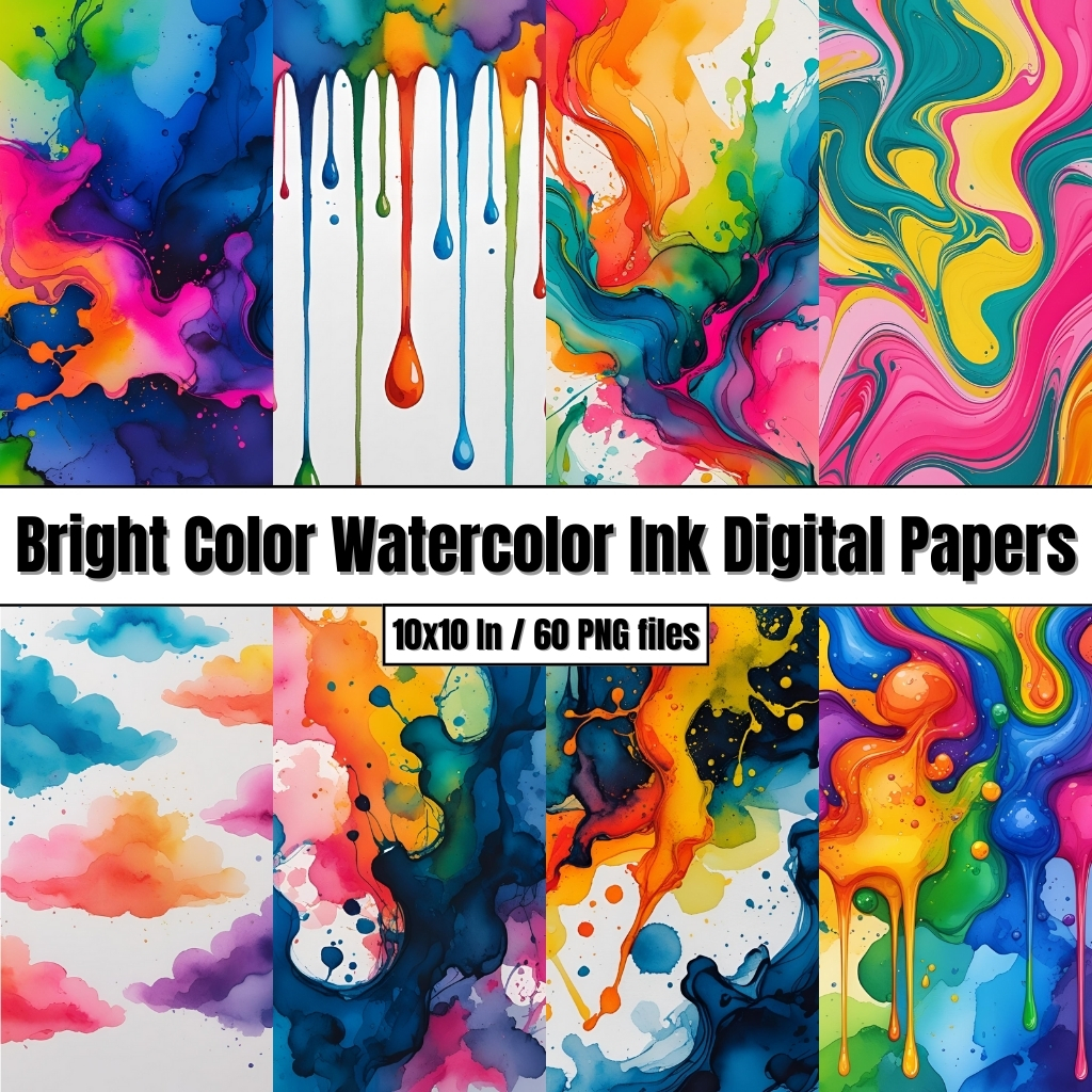 Bright Color Watercolor Ink Digital Papers – Digital Paper Clip Art