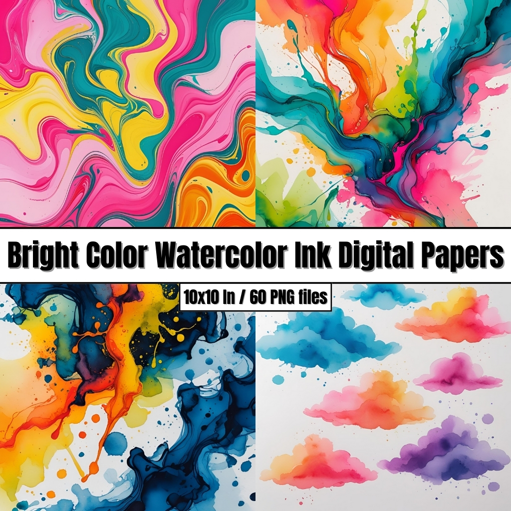 Bright Color Watercolor Ink Digital Papers – Digital Paper Clip Art