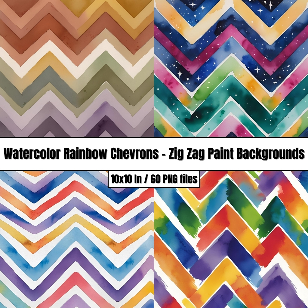 Watercolor Rainbow Chevrons – Zig Zag Paint Backgrounds Digital Papers Clip Art