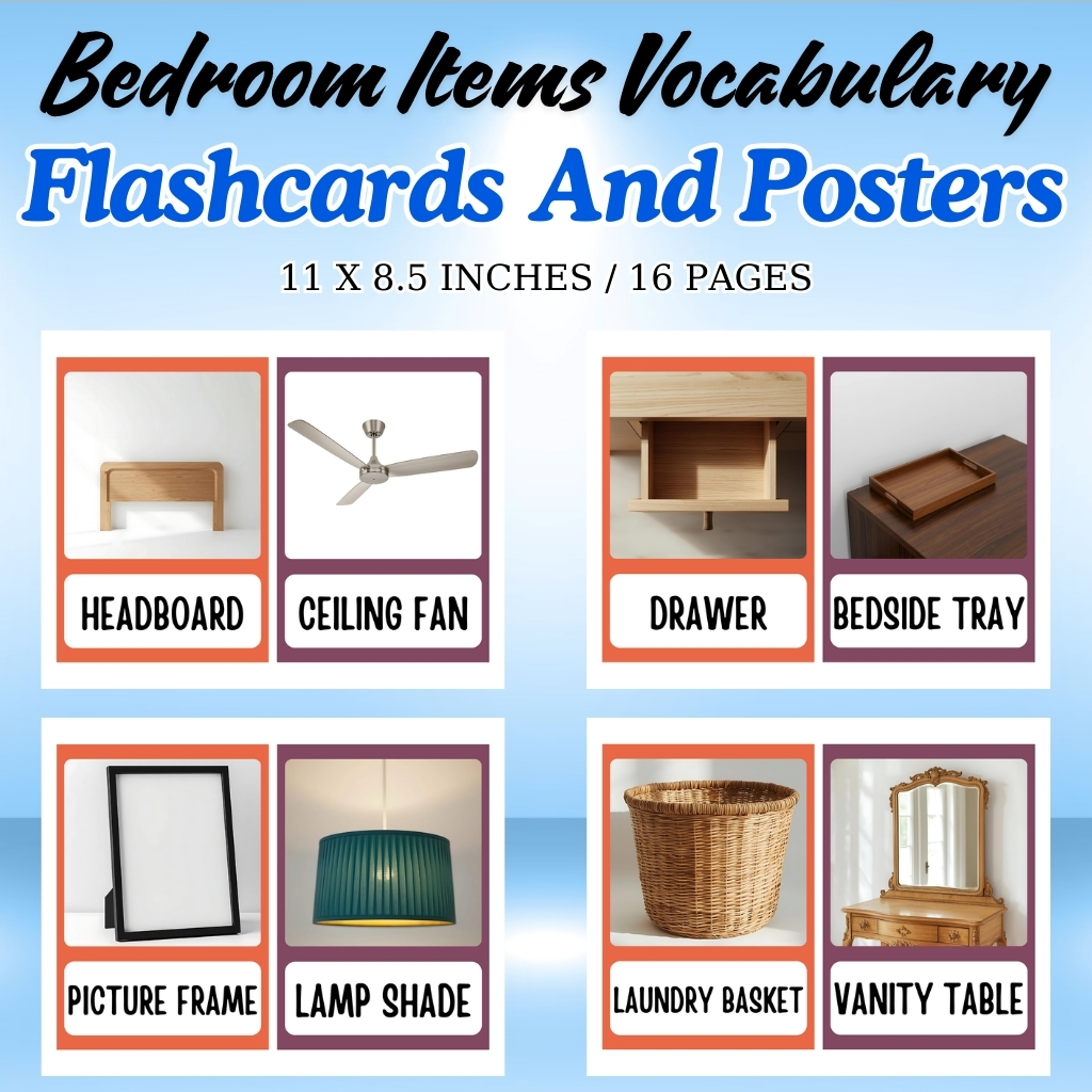 Bedroom Items Vocabulary Flashcards and Posters