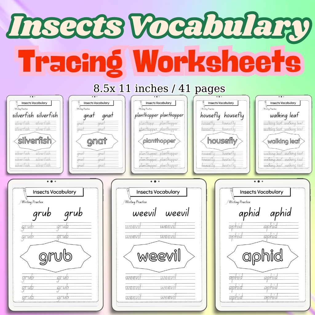 Insects Vocabulary Tracing Worksheets