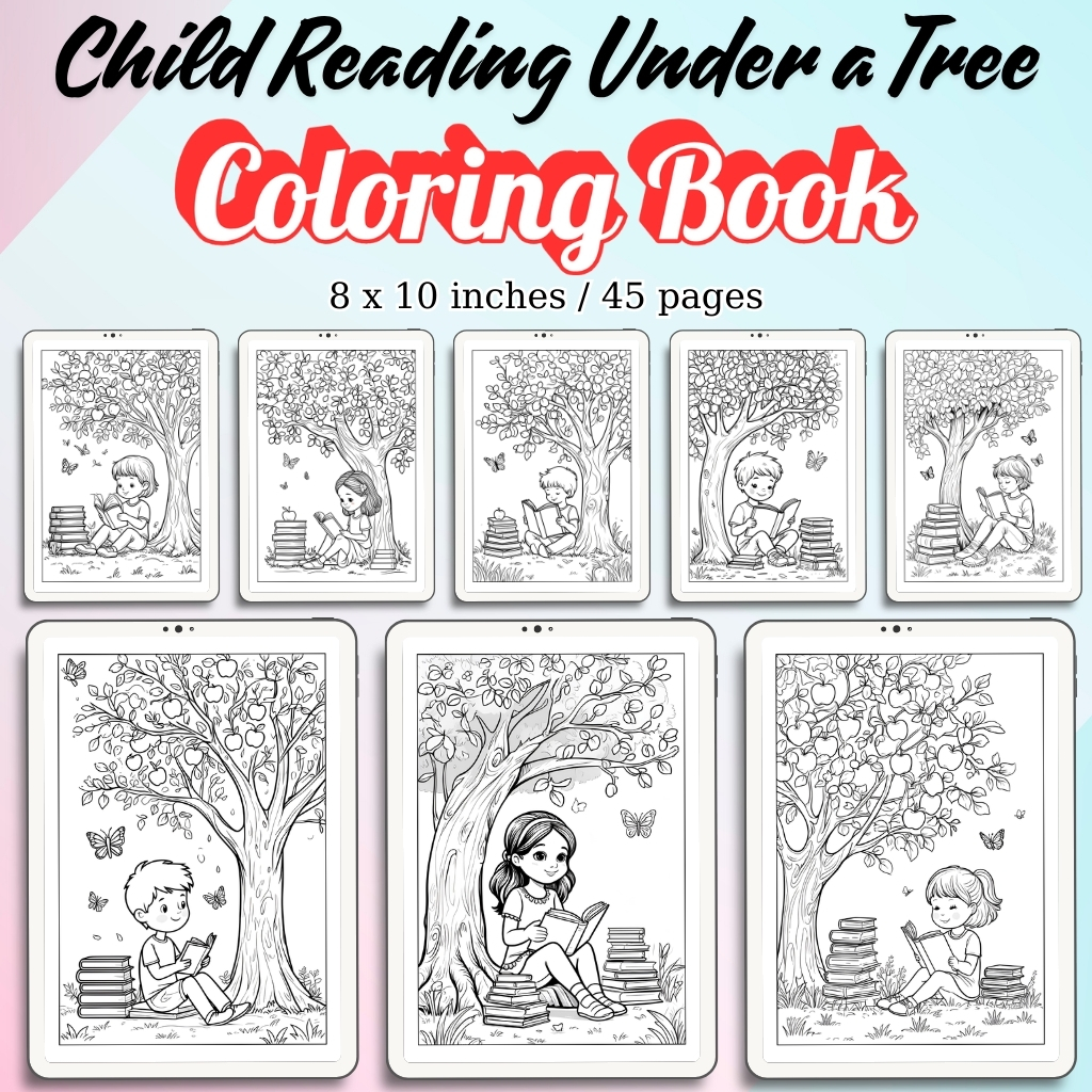 Child Reading Under a Tree Coloring Pages / Sheets of Child Reading Under a Tree {Coloring Book}
