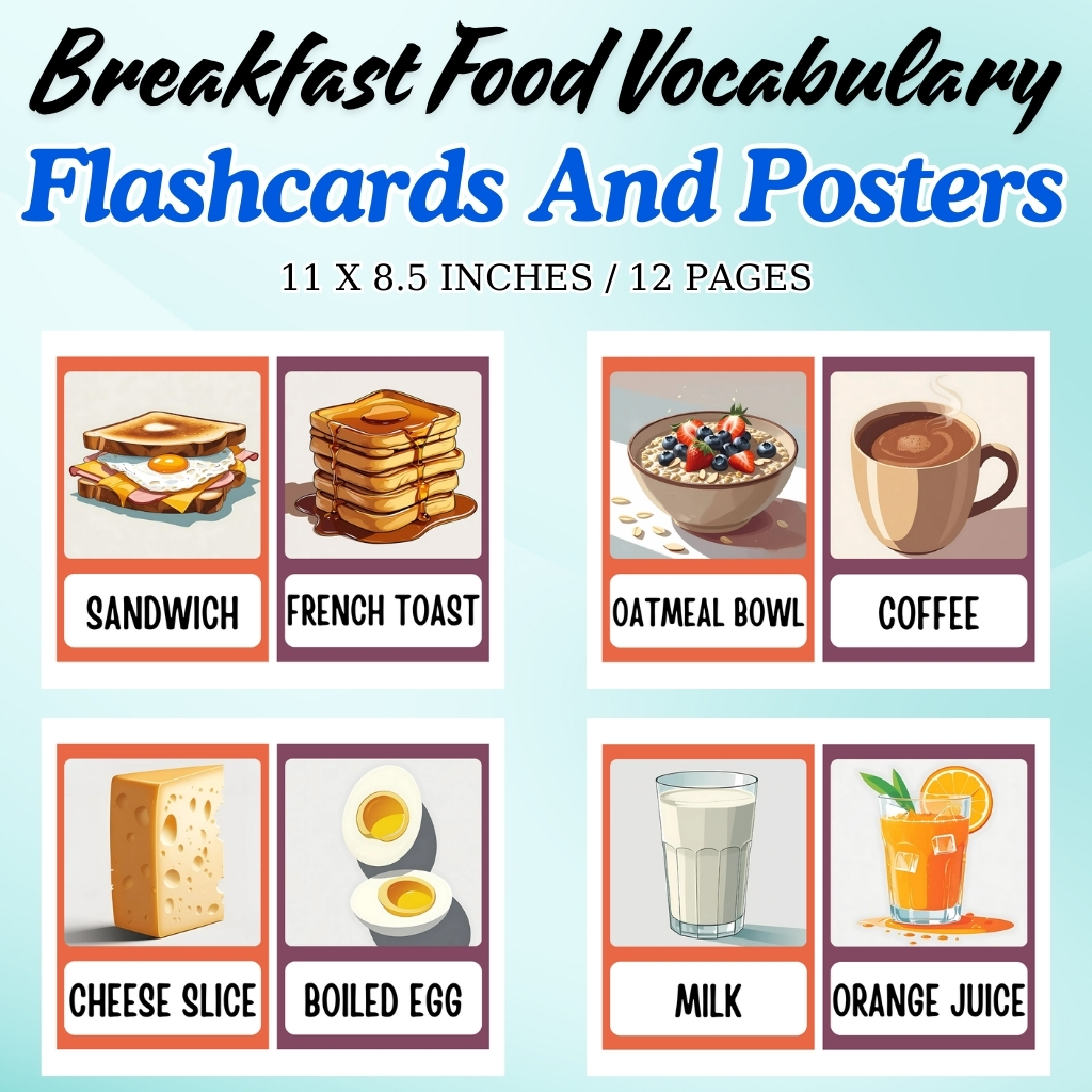 Breakfast Food Vocabulary Flashcards and Posters
