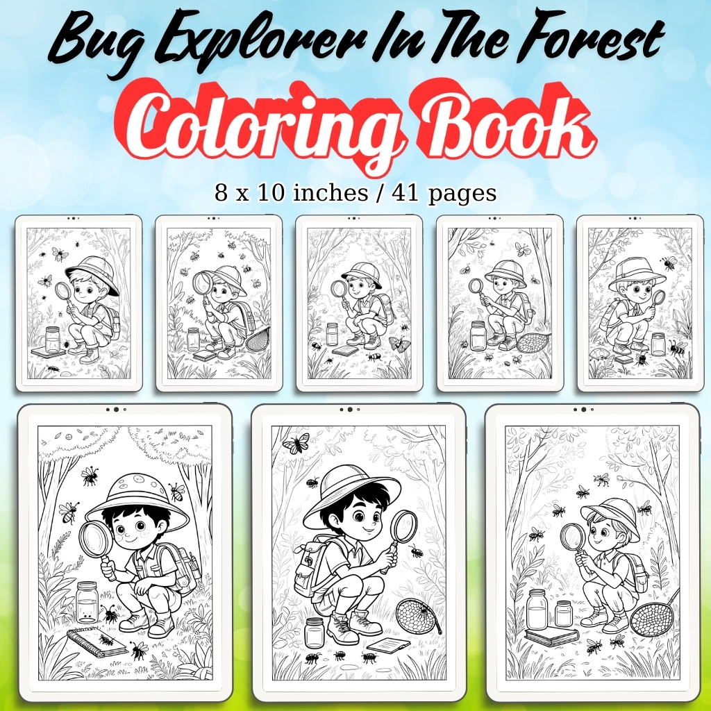 Bug Explorer In The Forest Coloring Pages / Sheets of Bug Explorer In The Forest {Coloring Book}