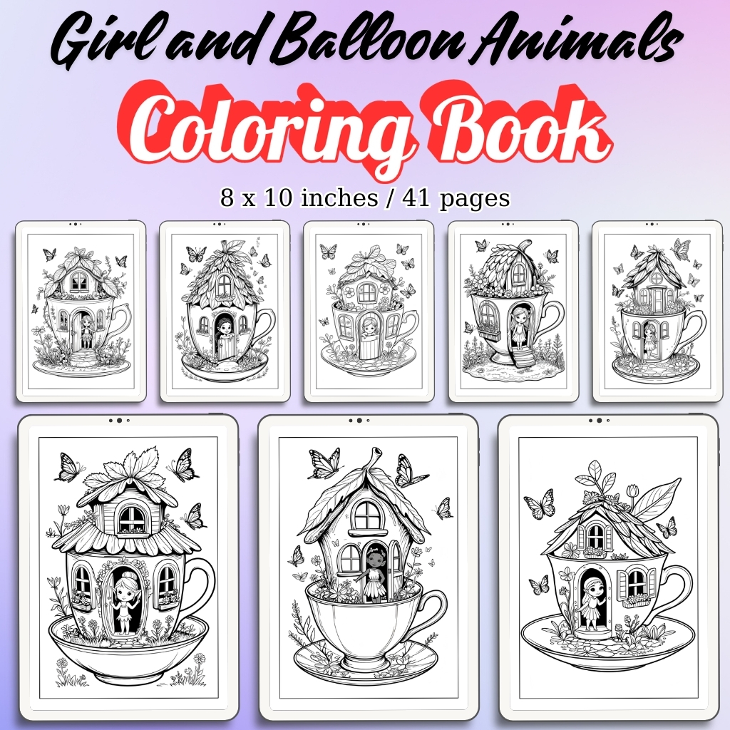 Girl and Balloon Animals Coloring Pages / Sheets of Girl and Balloon Animals {Coloring Book}