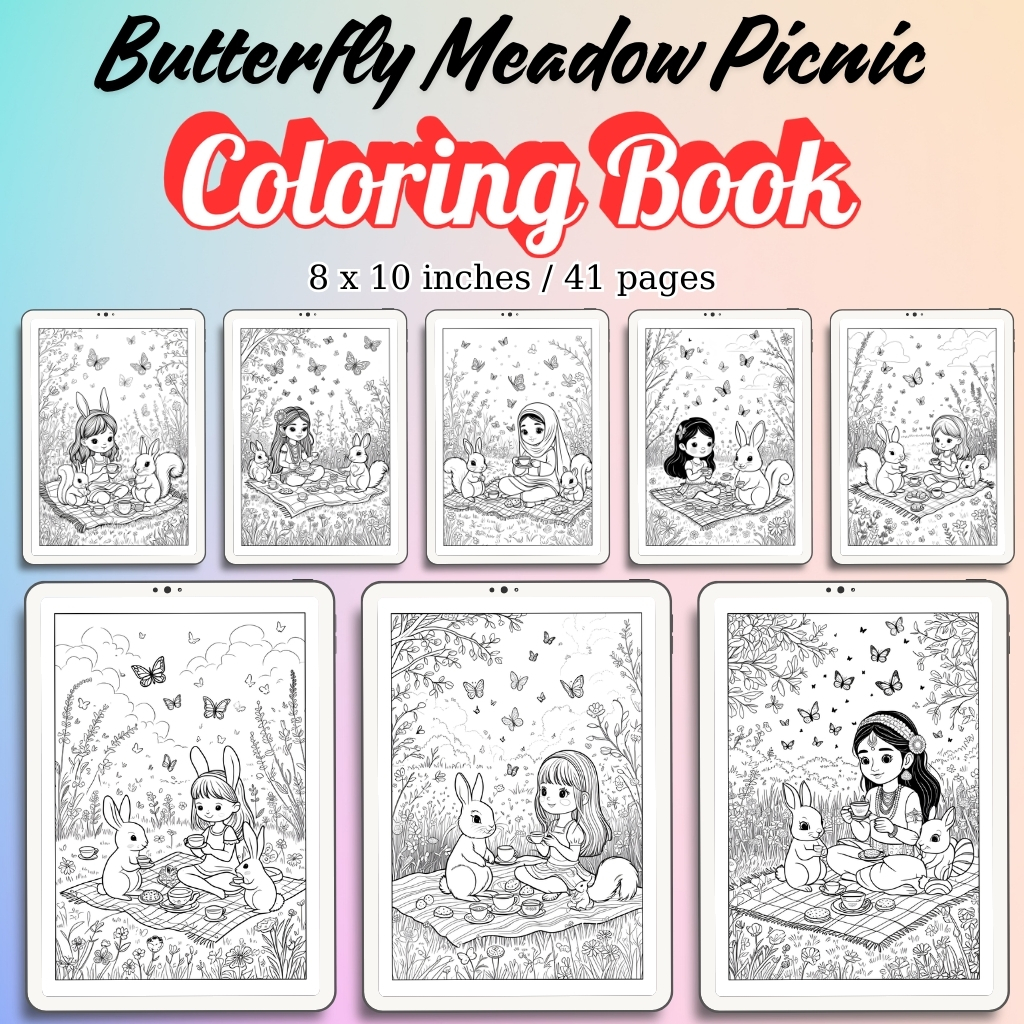 Butterfly Meadow Picnic Coloring Pages / Sheets of Butterfly Meadow Picnic {Coloring Book}