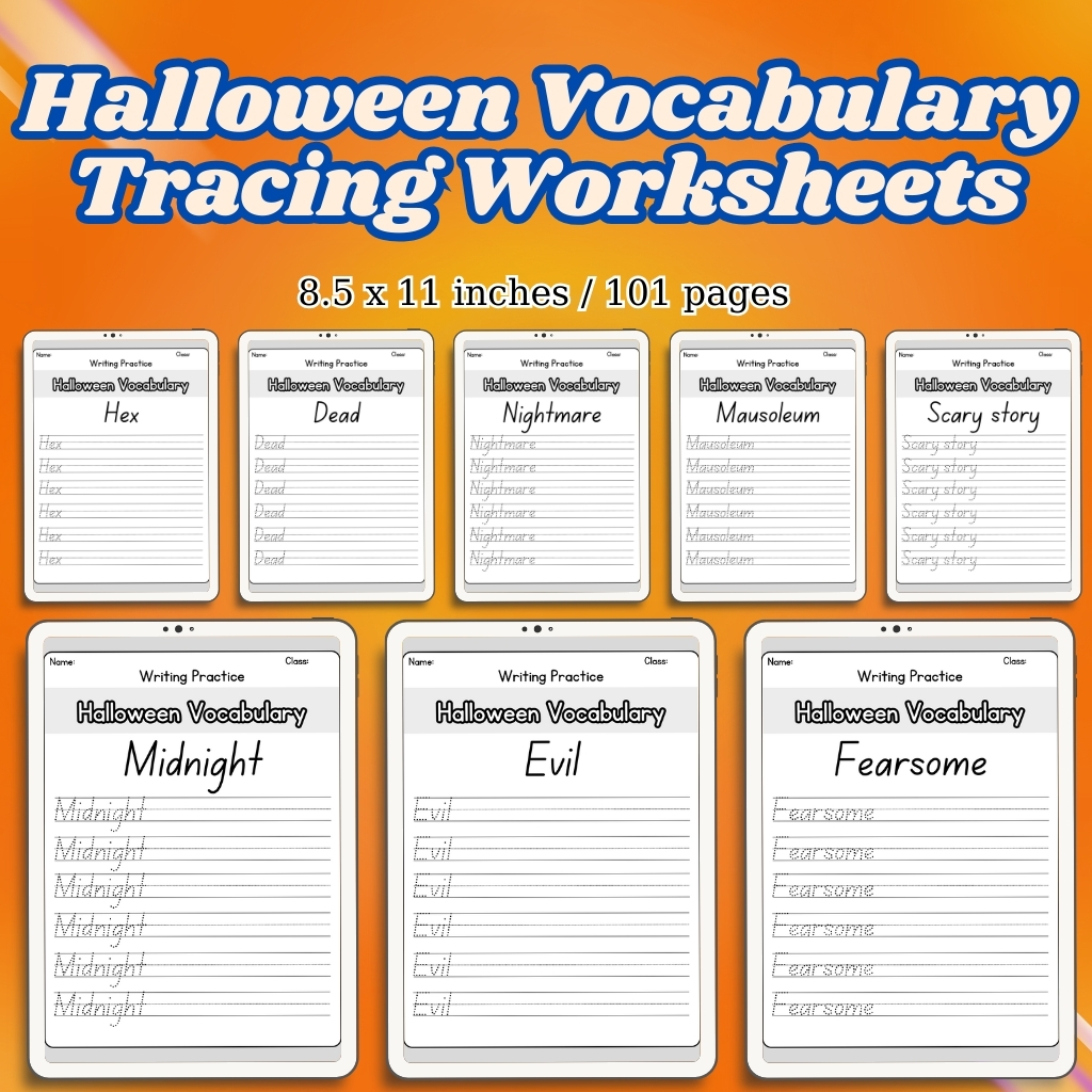 Halloween Vocabulary Tracing Worksheets