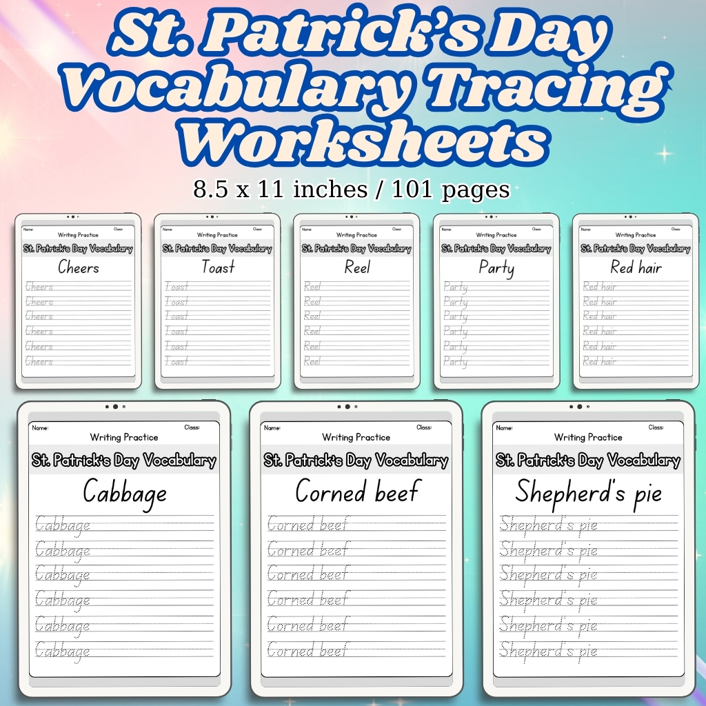 St. Patrick’s Day Vocabulary Tracing Worksheets