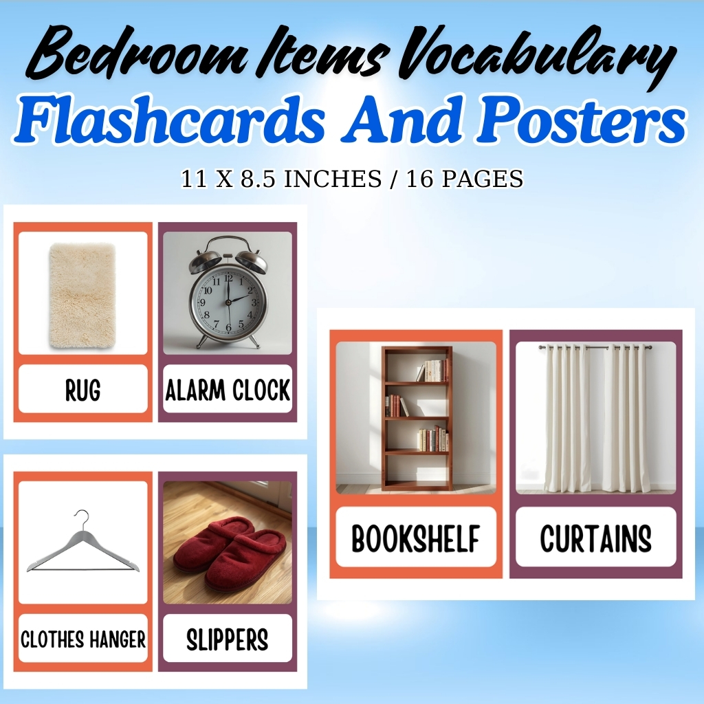 Bedroom Items Vocabulary Flashcards and Posters
