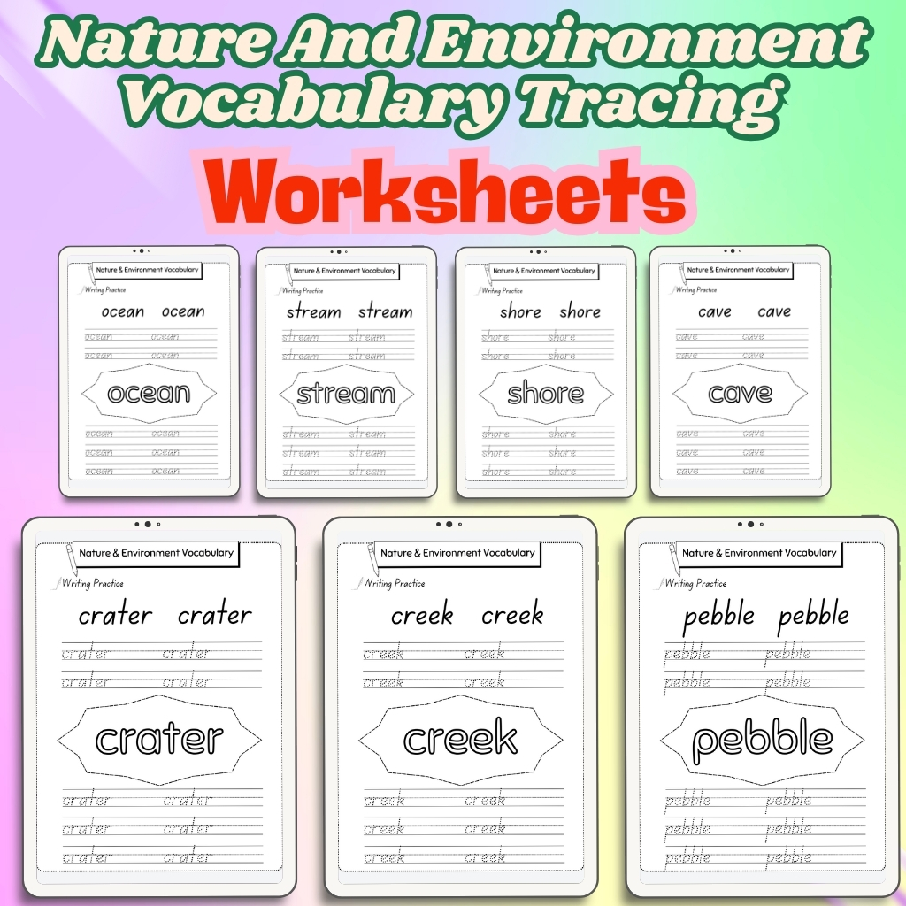 Nature and Environment Vocabulary Tracing Worksheets