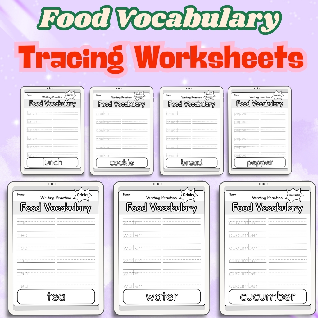 Food Vocabulary Tracing Worksheets