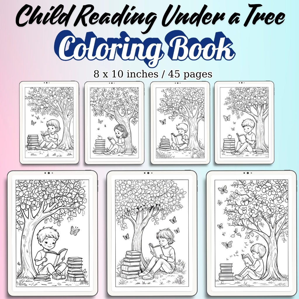 Child Reading Under a Tree Coloring Pages / Sheets of Child Reading Under a Tree {Coloring Book}