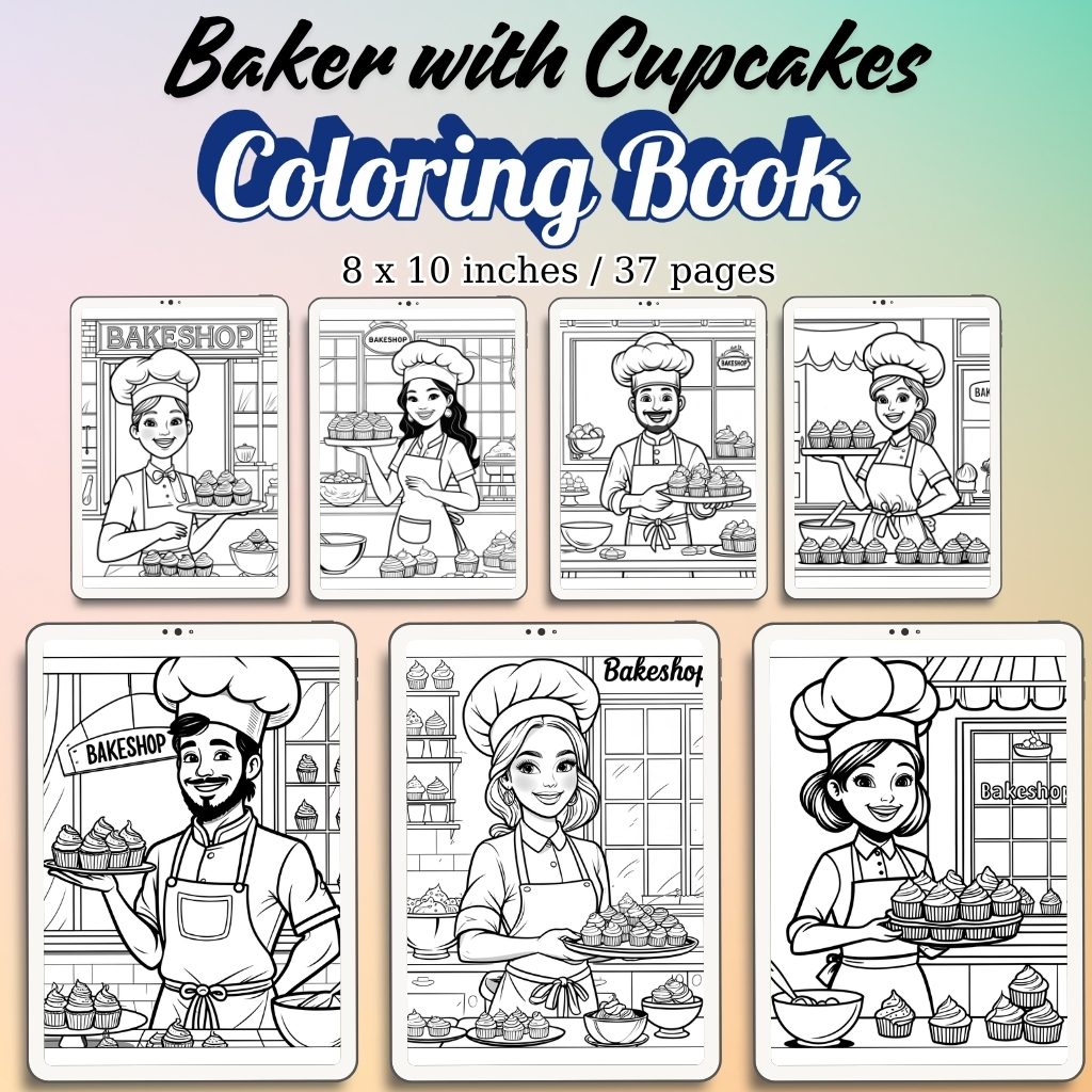 Baker with Cupcakes Coloring Pages / Sheets of Baker with Cupcakes {Coloring Book}