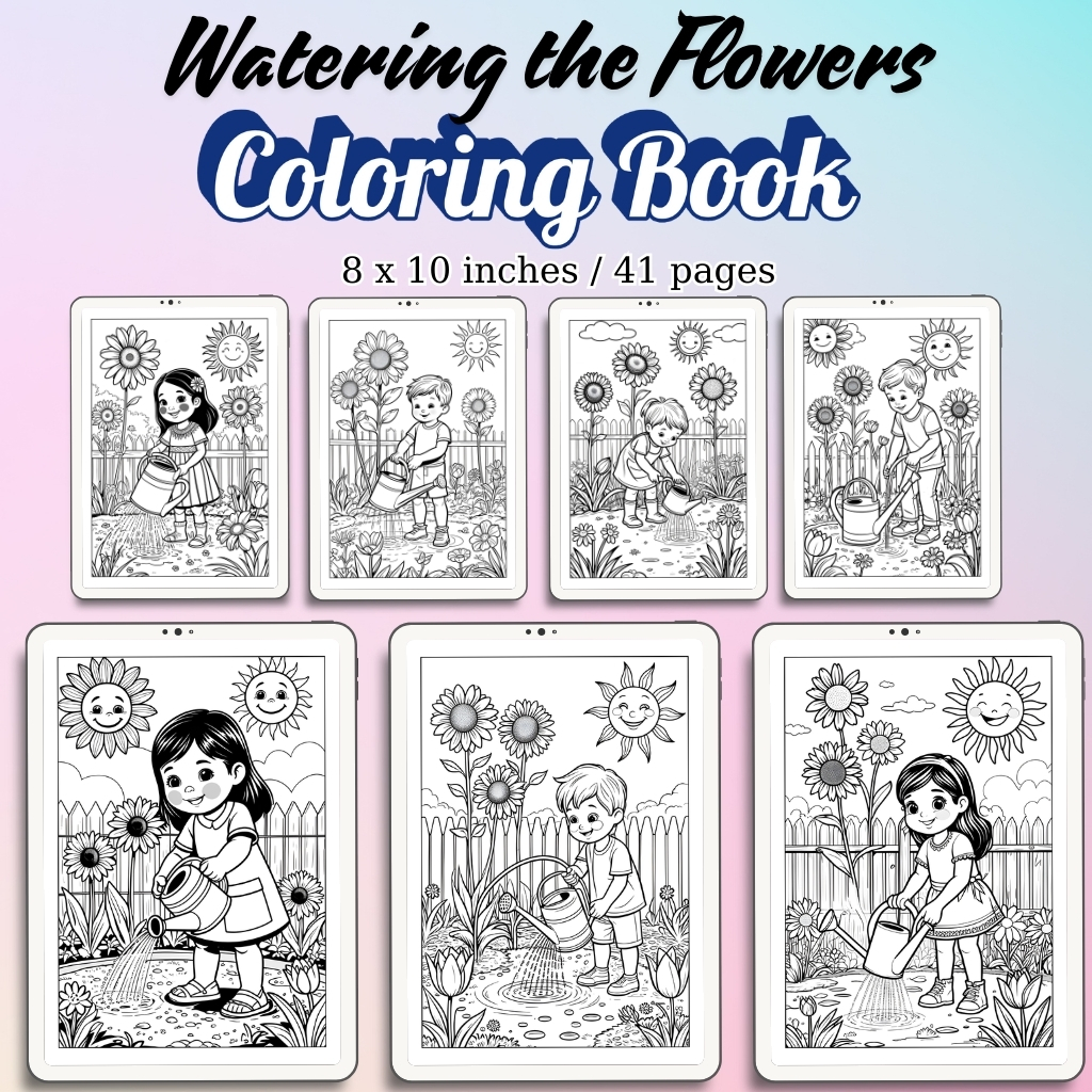 Watering the Flowers Coloring Pages / Sheets of Watering the Flowers {Coloring Book}