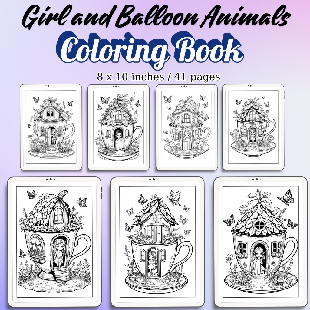 Girl and Balloon Animals Coloring Pages / Sheets of Girl and Balloon Animals {Coloring Book}