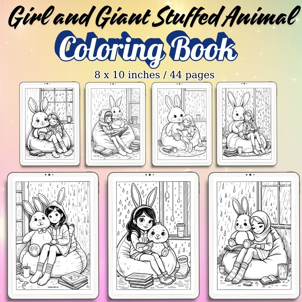Girl and Giant Stuffed Animal Coloring Pages / Sheets of Girl and Giant Stuffed Animal {Coloring Book}