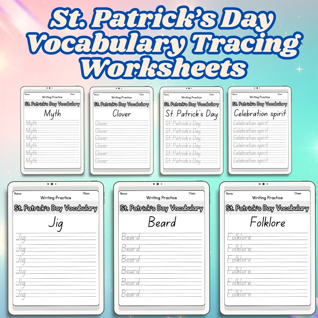 St. Patrick’s Day Vocabulary Tracing Worksheets