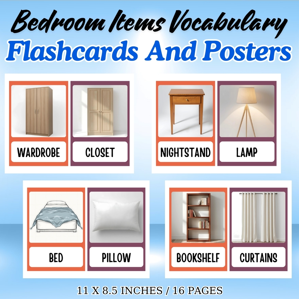 Bedroom Items Vocabulary Flashcards and Posters