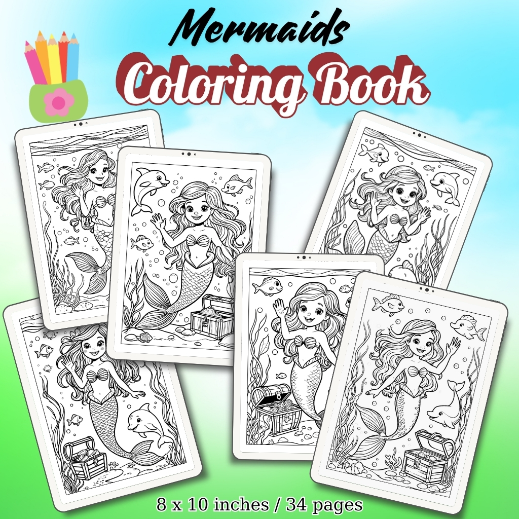 Mermaids Coloring Pages Vol.1 / Sheets of Mermaids {Coloring Book}