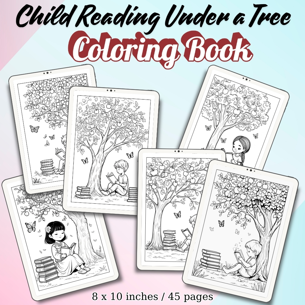 Child Reading Under a Tree Coloring Pages / Sheets of Child Reading Under a Tree {Coloring Book}