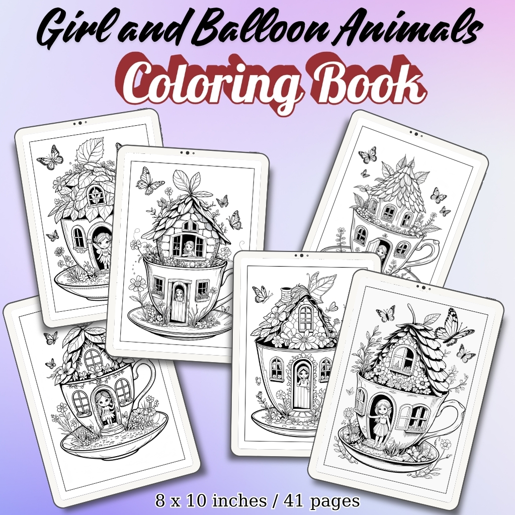 Girl and Balloon Animals Coloring Pages / Sheets of Girl and Balloon Animals {Coloring Book}
