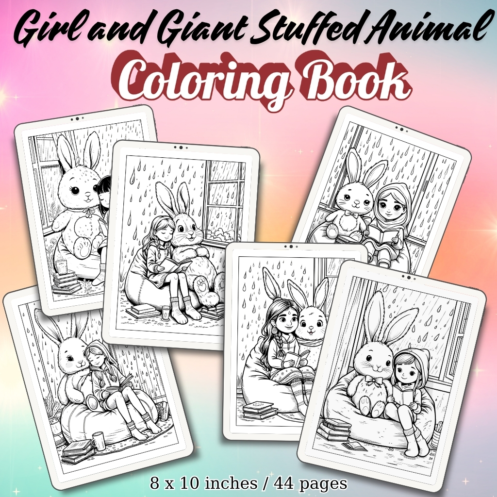Girl and Giant Stuffed Animal Coloring Pages / Sheets of Girl and Giant Stuffed Animal {Coloring Book}
