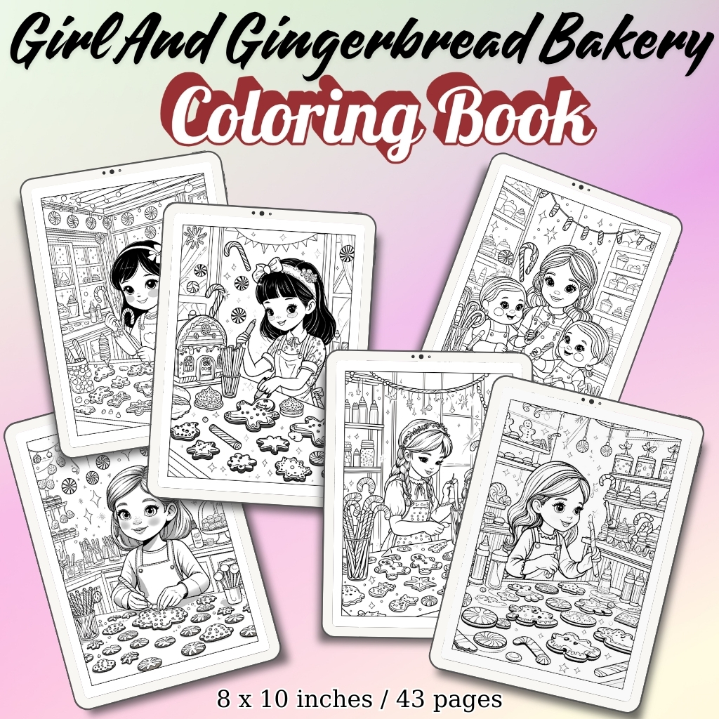 Girl And Gingerbread Bakery Coloring Pages / Sheets of Girl And Gingerbread Bakery {Coloring Book}