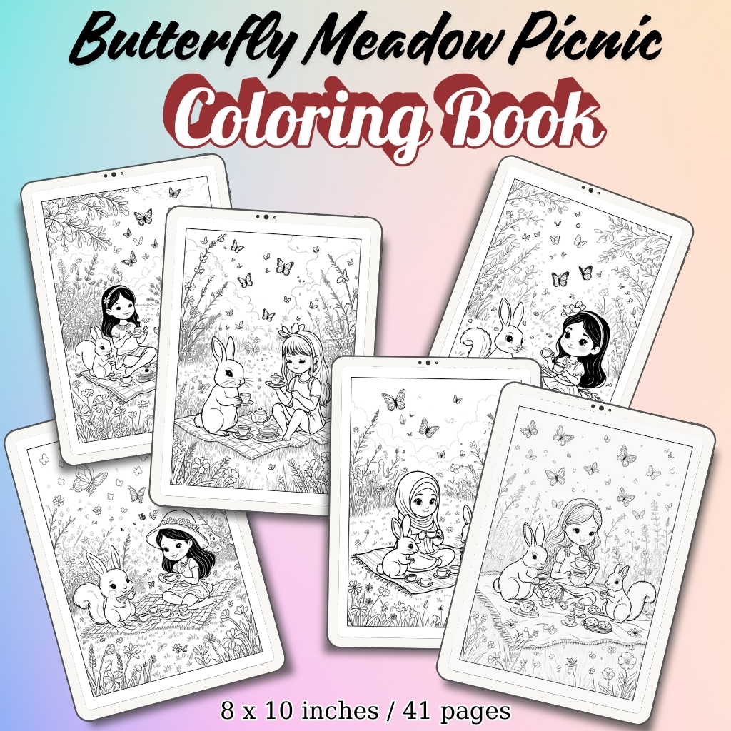 Butterfly Meadow Picnic Coloring Pages / Sheets of Butterfly Meadow Picnic {Coloring Book}