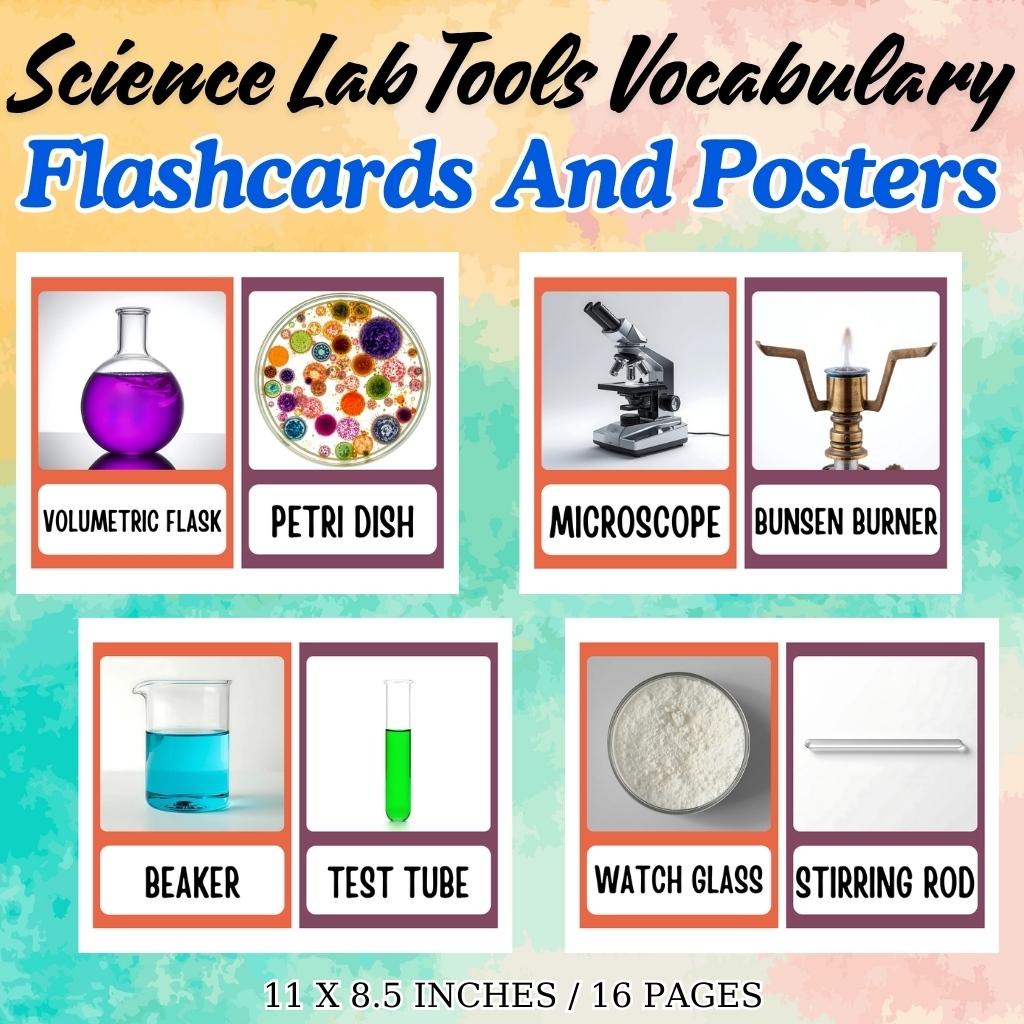 Science Lab Tools Vocabulary Flashcards and Posters
