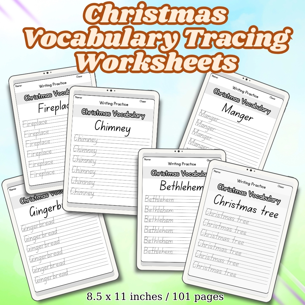 Christmas Vocabulary Tracing Worksheets